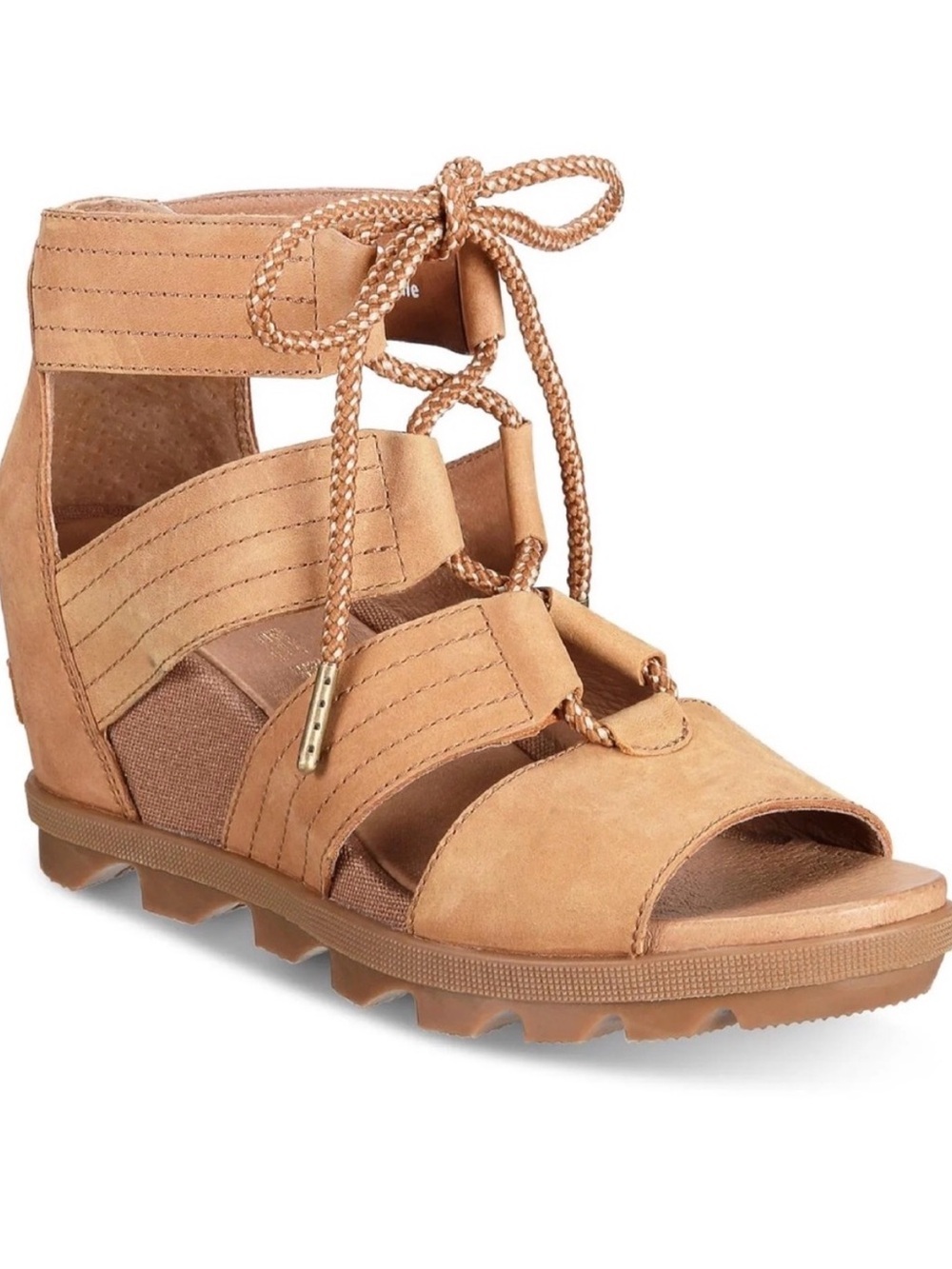 Sorel Joanie II Tan Lace-Up Strappy Wedge Sandal